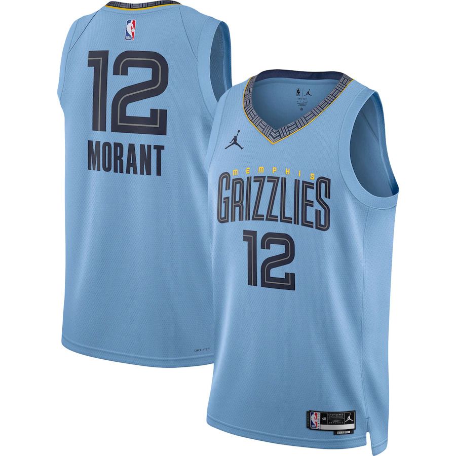 Men Memphis Grizzlies 12 Ja Morant Jordan Brand Light Blue 2022-23 Statement Edition Swingman NBA Jersey